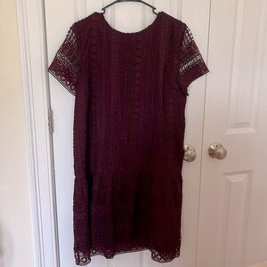 Loft Burgundy Maroon Lace Crochet Dress